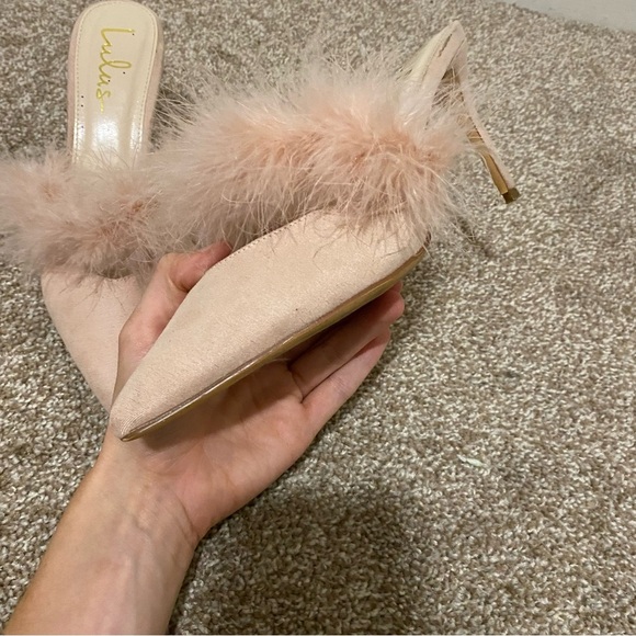 Lulus Blush Pink Feather Accent Pointed Toe Heels - Picture 4 of 7